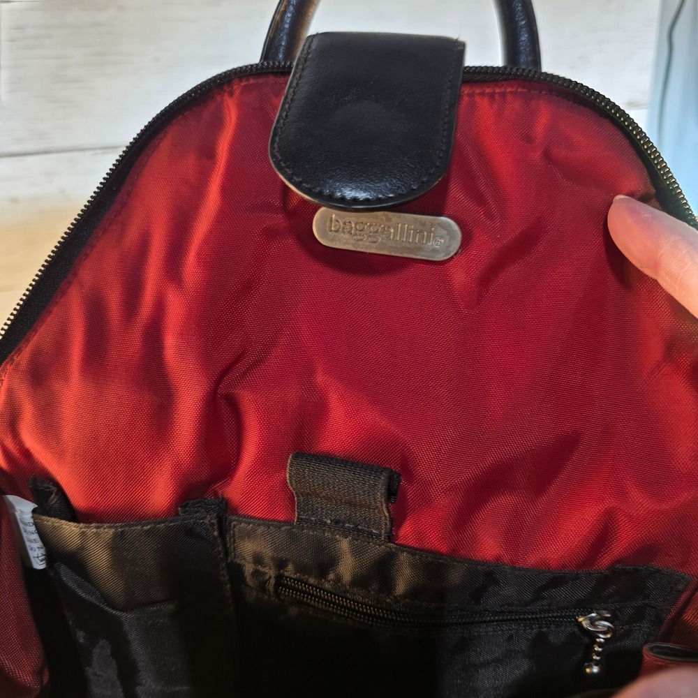 Baggallini Convertible Backpack Sling Bag Brown Nylon Red Lining Travel Purse - Picture 5 of 13